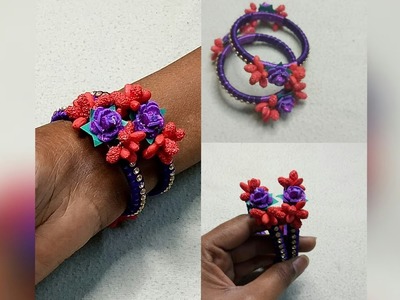 How design silk thread bangles with handmade pollen with foam flower