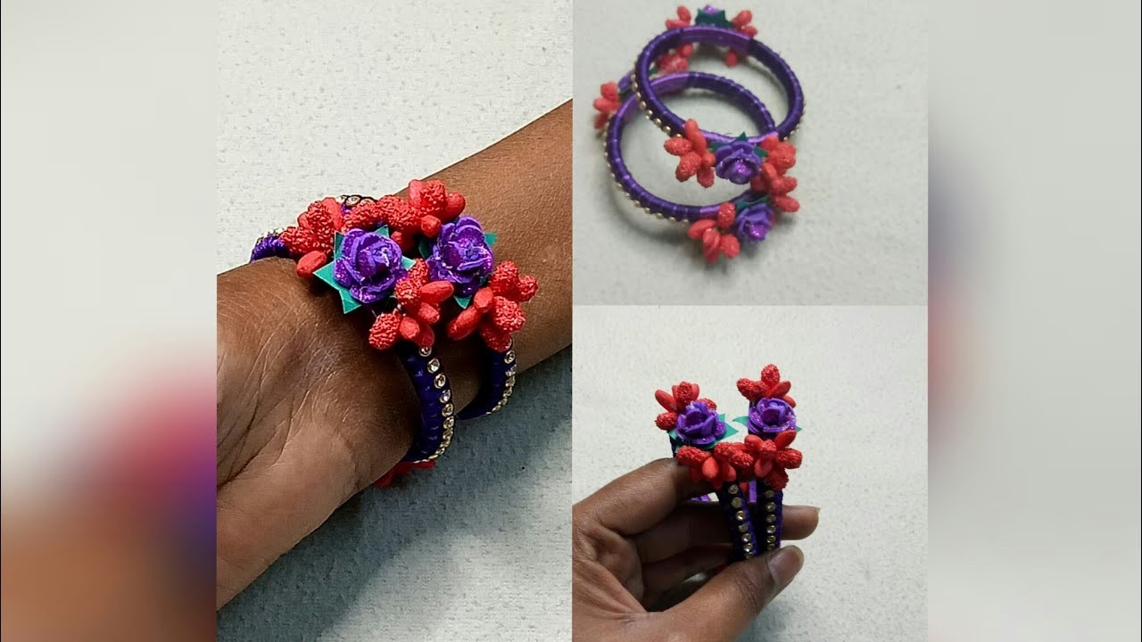 How design silk thread bangles with handmade pollen with foam flower