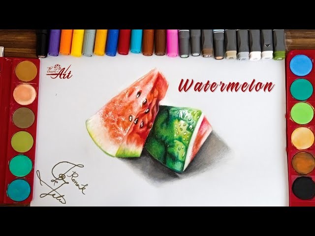 Realistic watermelon drawing,how to draw watermelon,3d watermelon drawing