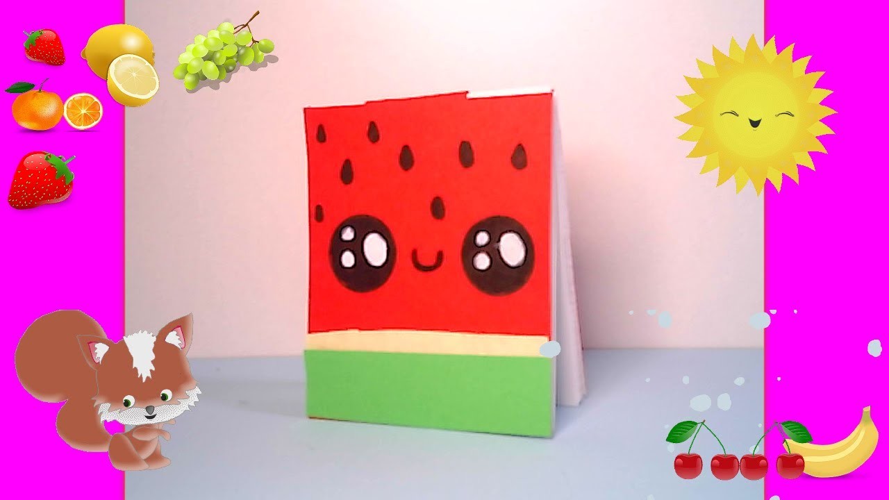 DIY Manualidades con papel Ideas fáciles en 5 minutos mini libreta de frutas kawaii sandia