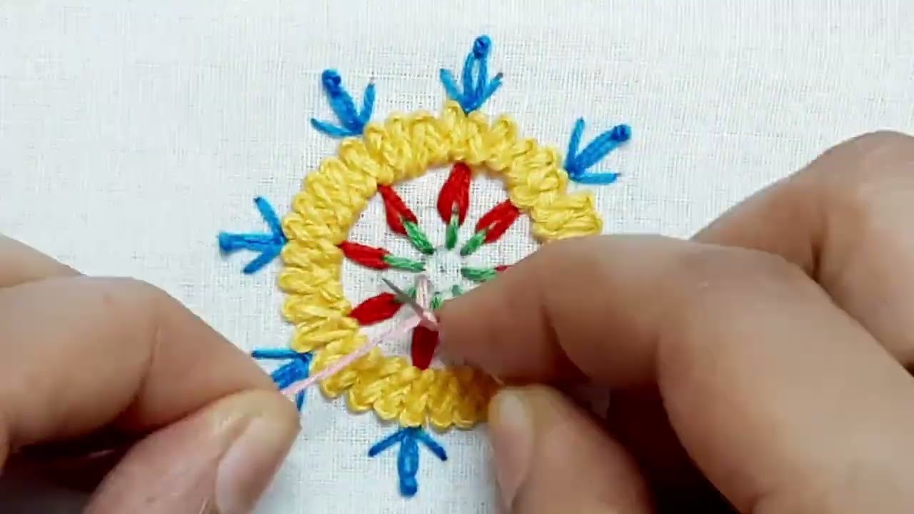 Hand Embroidery - Circle Hand Embroidery Motif Design for All Over Dress. Kurtis