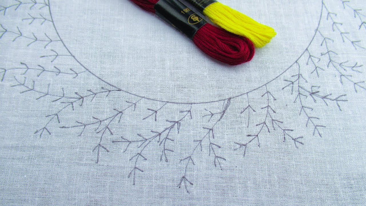 Super easy hand embroidery neckline design for kurti easy hand embroidery tutorial for beginner