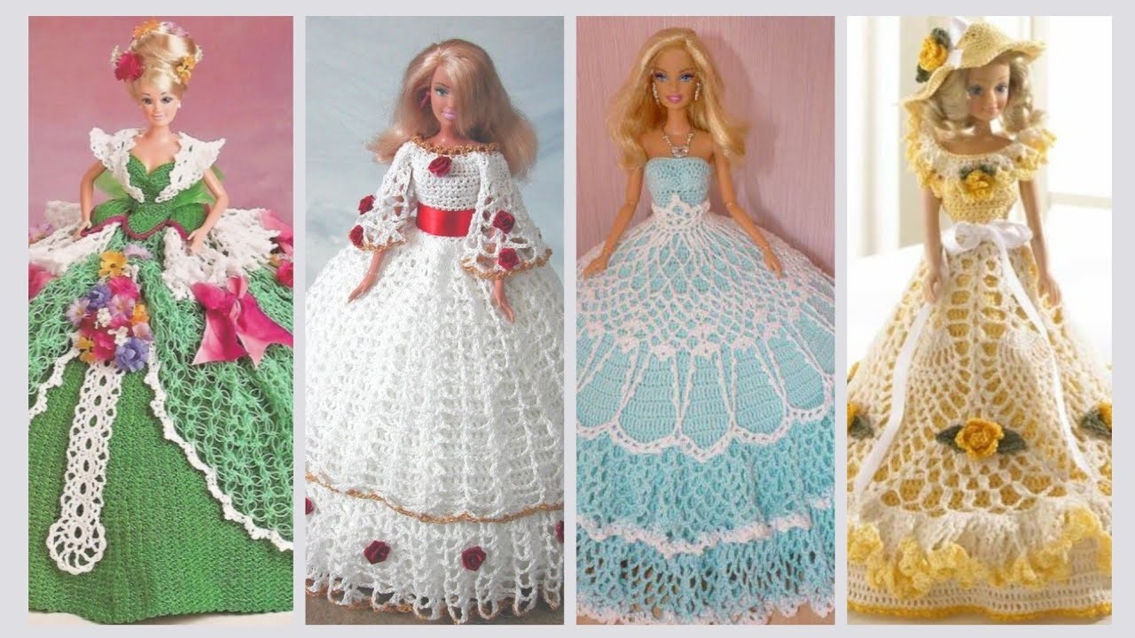 Lovely crochet Barbie Princess Dress, Full length Barbie dolls dress #crochetdollsdress