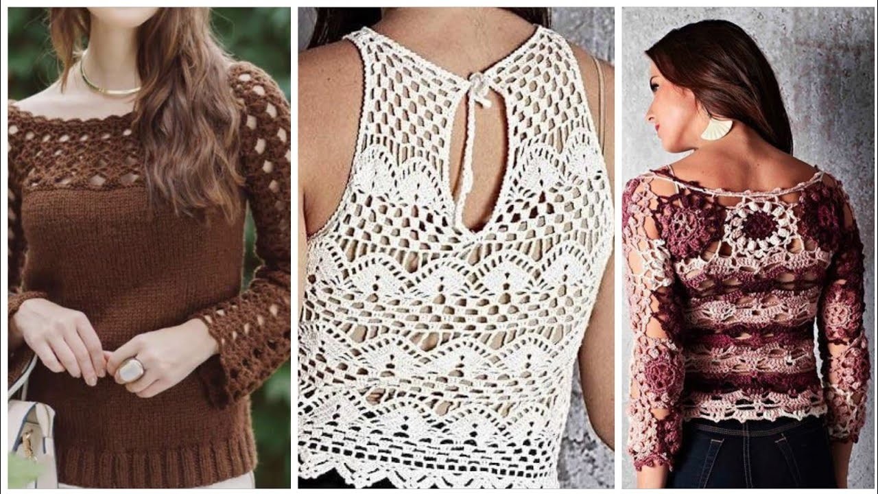 Super classy crochet knitting flowers ???? pattern collection of women blouse top Designe