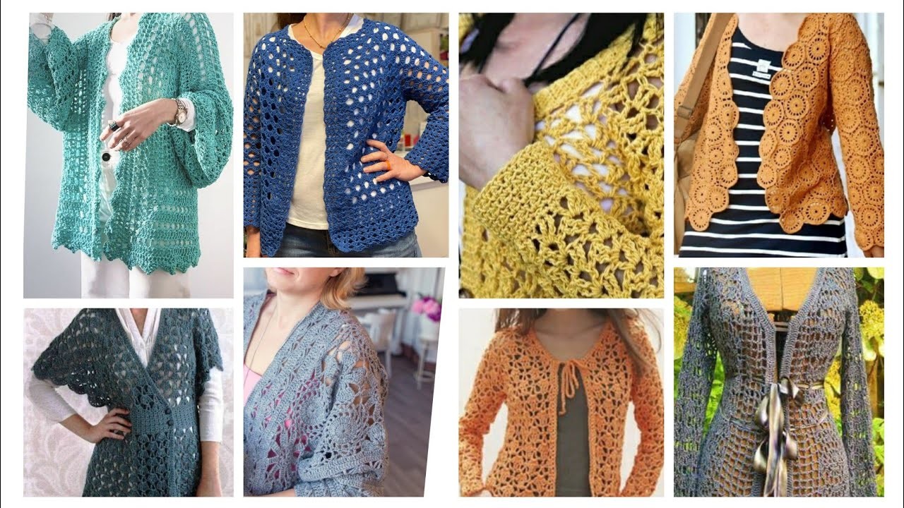 Top Latest Designer Fancy Cotton Crochet Embroidered  Lace Pattern Cardigan.#Open Jacket for Women❤