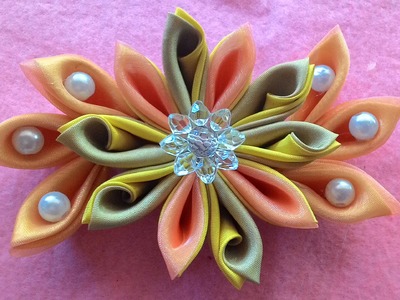 Diy _ how to make kanzashi flowers with beads from satin ribbon