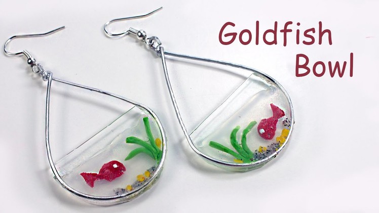 Goldfish bowl polymer clay water effect - Earrings