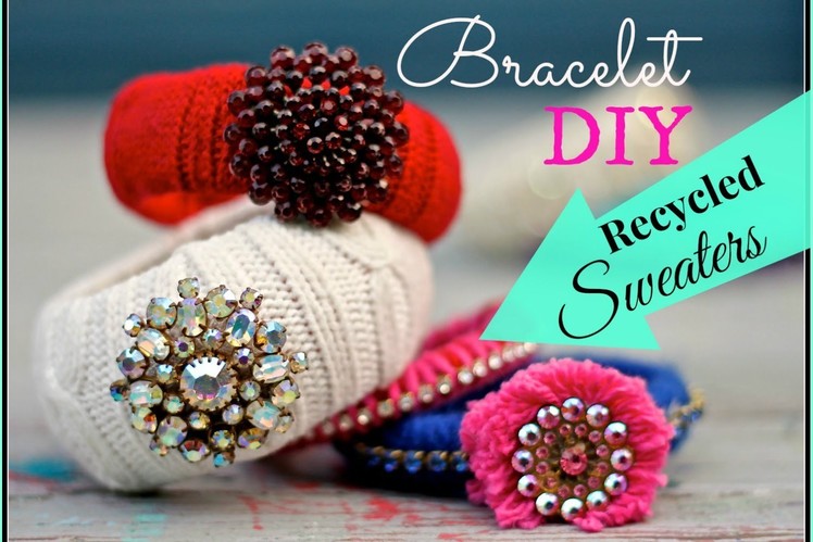 How to recycle a sweater into Bracelets made from Thrift Store Sweaters and costume jewelry