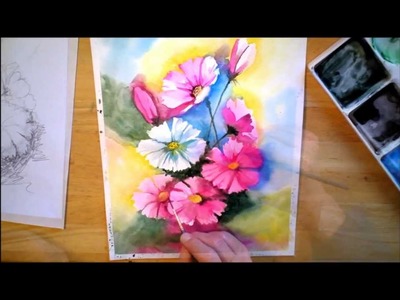 Cosmos Flowers in Watercolor