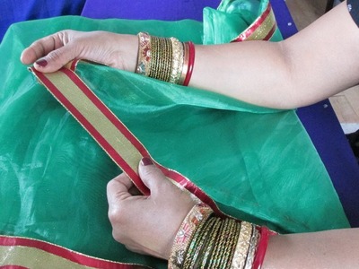 HOW TO PUT LACE OR TRIM ON A NET SAREE AND GIVE IT DESIGNER LOOK.