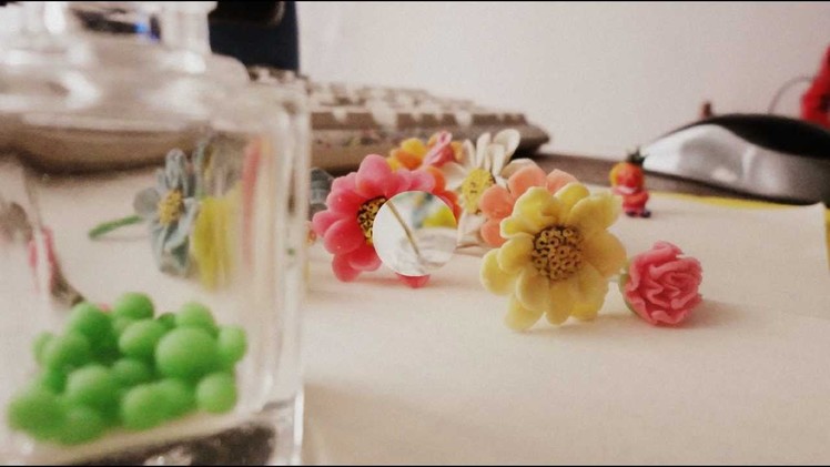 ☼Polymer Clay Flowers and Empty Nail Polish Bottle☼
