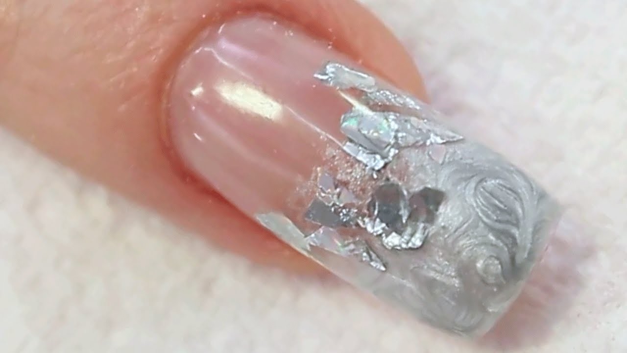 metallic silver gel nail design