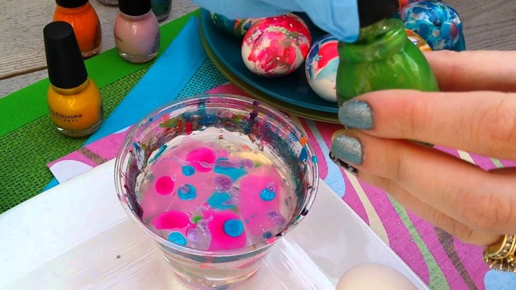 How to dye Easter eggs with nail polish tie dye - AThriftyMom.com