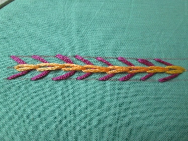 Fly stitch with chain stitch - hand embroidery