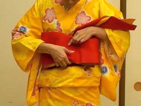 How to wear Yukata . Tie obi belt. Flat obi belt.