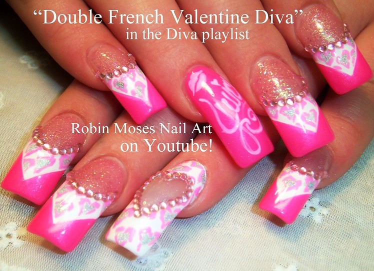 Nail Art Tutorial | Valentine's Day Nails | Neon Pink Diamond Diva Nail Design