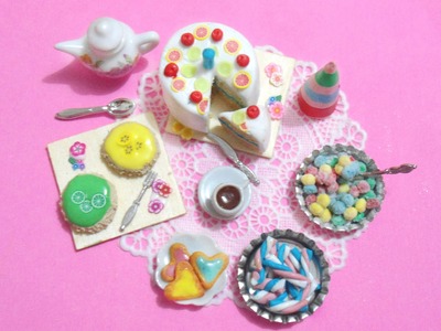 Birthday Party: 6 Polymer clay tutorials in 1: Cakes, Cookies, Gummies, marshmallows & Party hat