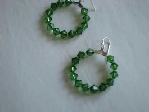 Swarovski fern green dangle hoop earrings