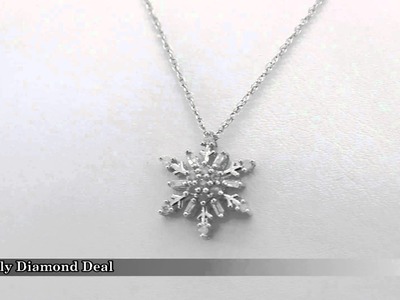 14K White Gold Diamond Snowflake Pendant Necklace