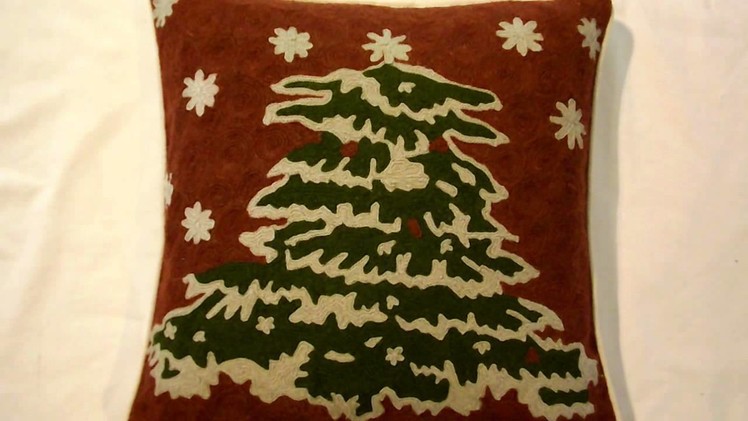 Christmas Tree Embroidered Pillow Cover
