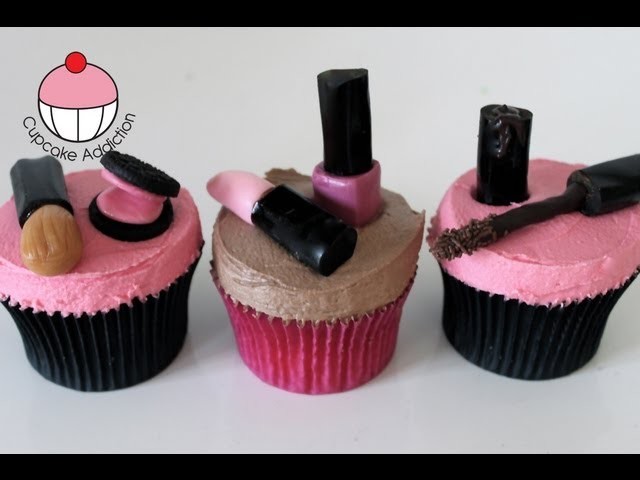 Makeup Cupcakes! Decorate Cosmetic Accessory Cupcakes - A Cupcake Addiction How To Tutorial