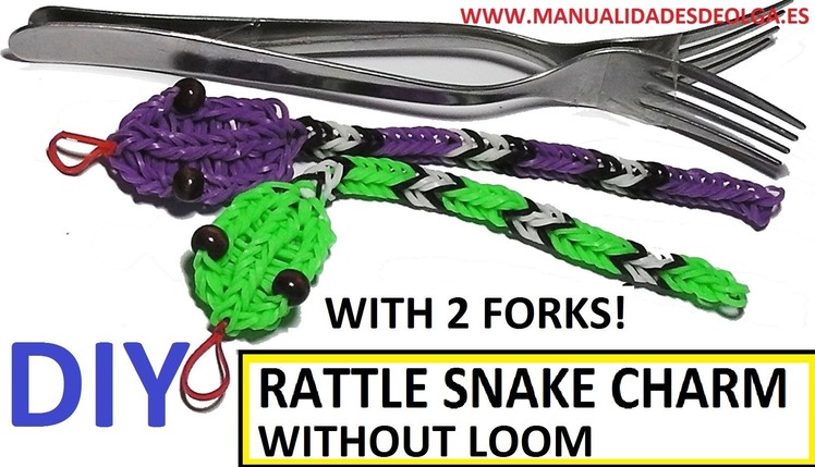 Rattle snake charm with two forks without Rainbow Loom Tutorial. (Mini Figurine)