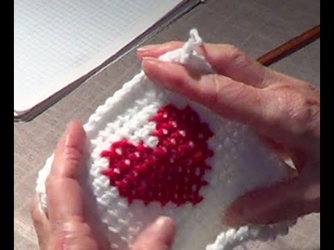 Cross Stitch Heart Over Afghan (Tunisian)