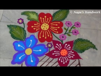 Flower in Basket Rangoli design-Flower Rangoli Design By Nagu's Handwork