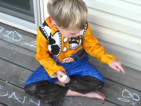 Four year old with aspergers syndrome and hyperlexia drawing numbers with chalk PART 2