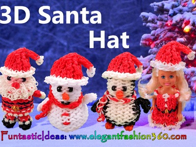 Rainbow Loom Santa Hat for Snowman.Penguin.Snata Claus.Barbie 3D - How to Loom Bands tutorial