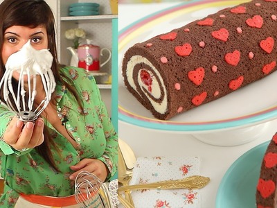 How to Make Heart Cake Roll-Chocolate Cake Roll filled with Whipped Ganache Recipe