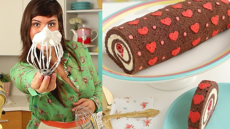 How to Make Heart Cake Roll-Chocolate Cake Roll filled with Whipped Ganache Recipe