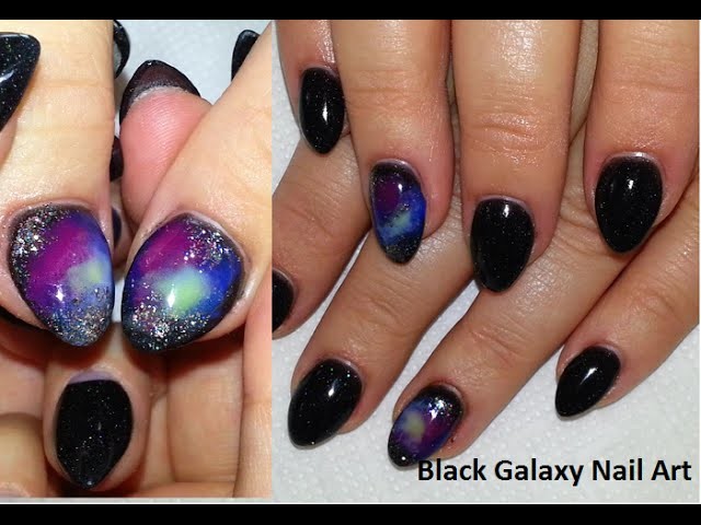 Black Galaxy Nail Art + Almond Acrylic Nails