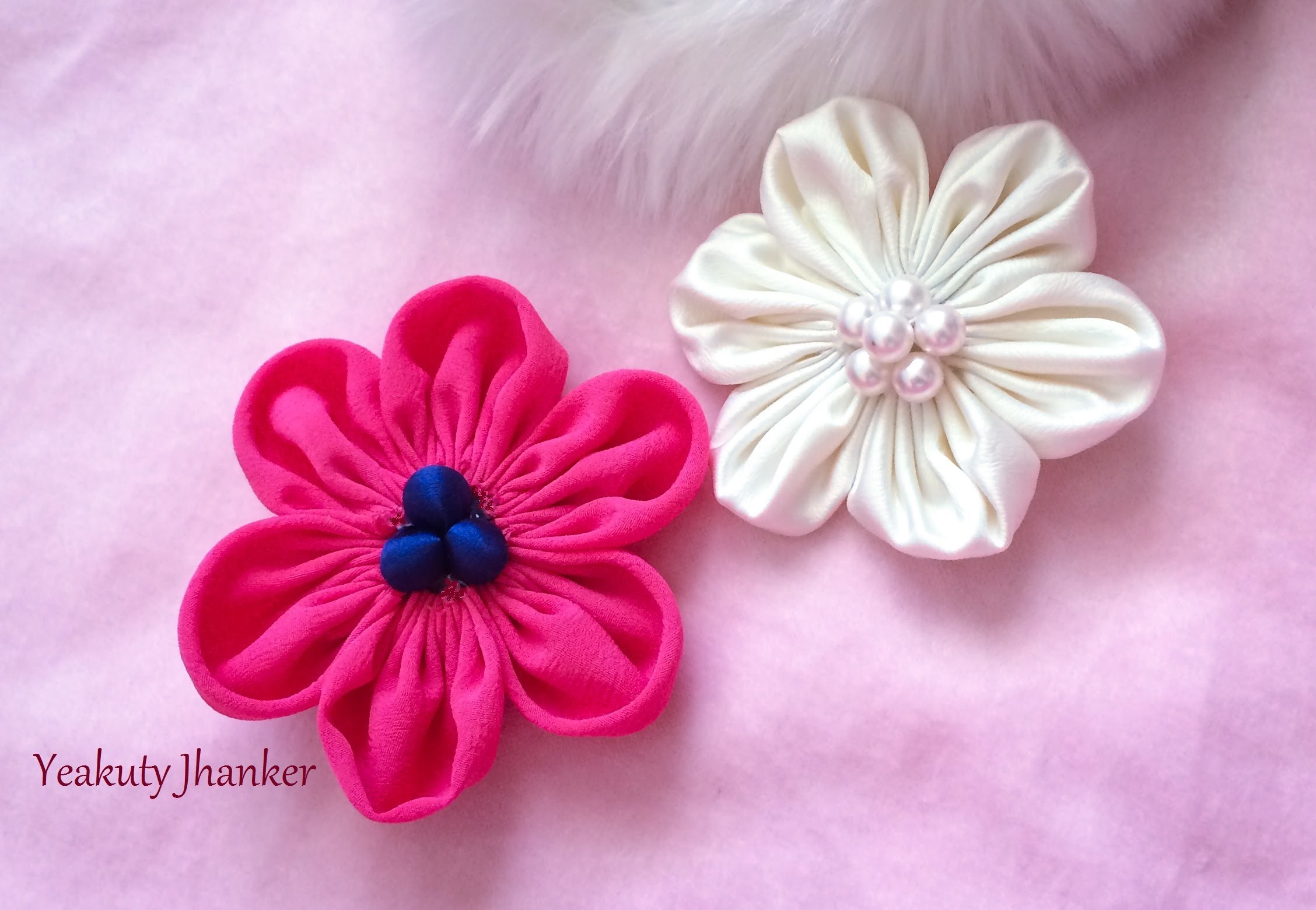DIY: Six petal Kanzashi fabric flower hair clip.