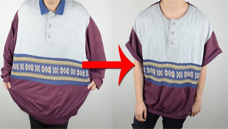 KAD Transformation #2:  Oversized sweater to Short-sleeve henley tee