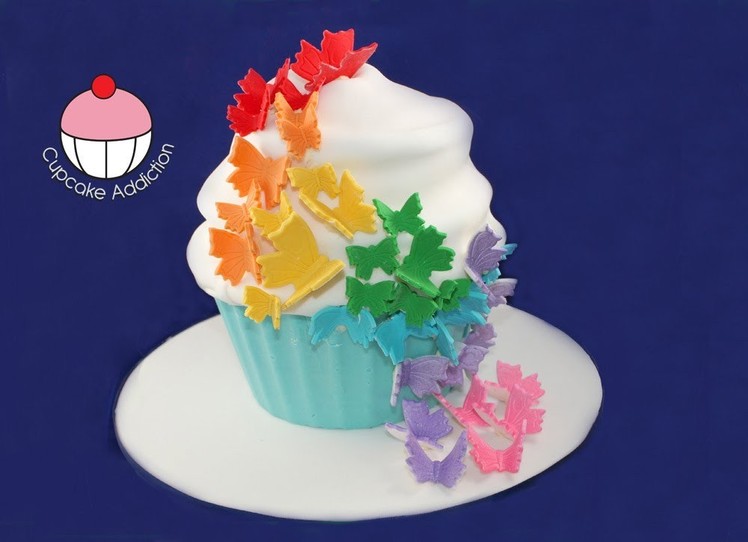 Giant Rainbow Butterfly Cupcake - How to Decorate your Rainbow Cake - A Cupcake Addiction Tutorial