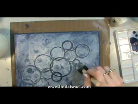 How I used Acrylic Paint,  Blue Paper Circles and stamps on Canvas