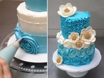 Rose Swirl Cake - Piping Buttercream Roses. How To by CakesStepbyStep