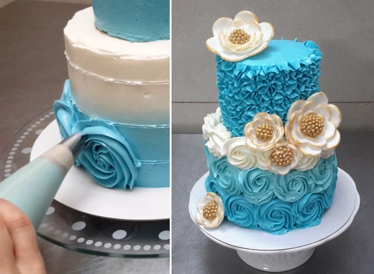 Rose Swirl Cake - Piping Buttercream Roses. How To by CakesStepbyStep