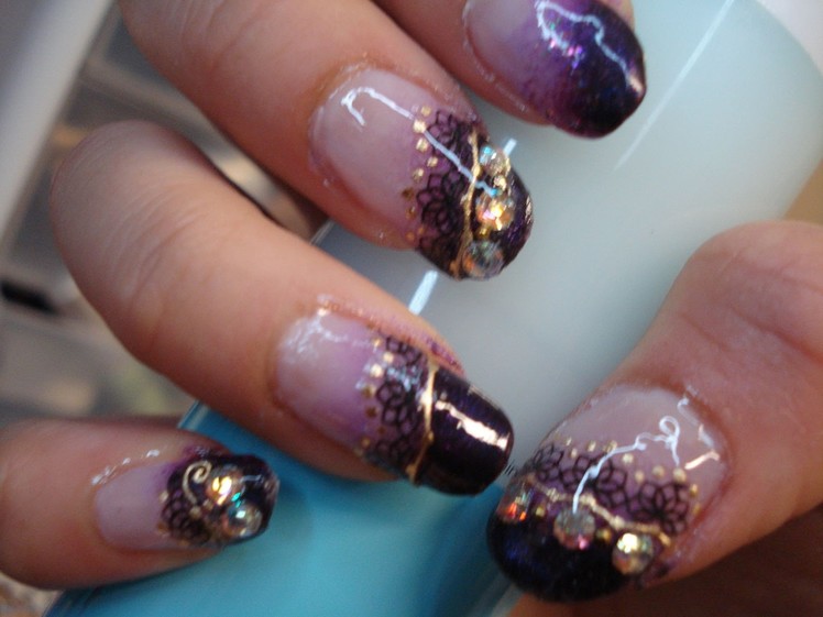 Tutorial: Purple Sparkle Gradient Bling Nails with Lace