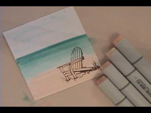 A Copic Beach Scene with Flourishes Stamps