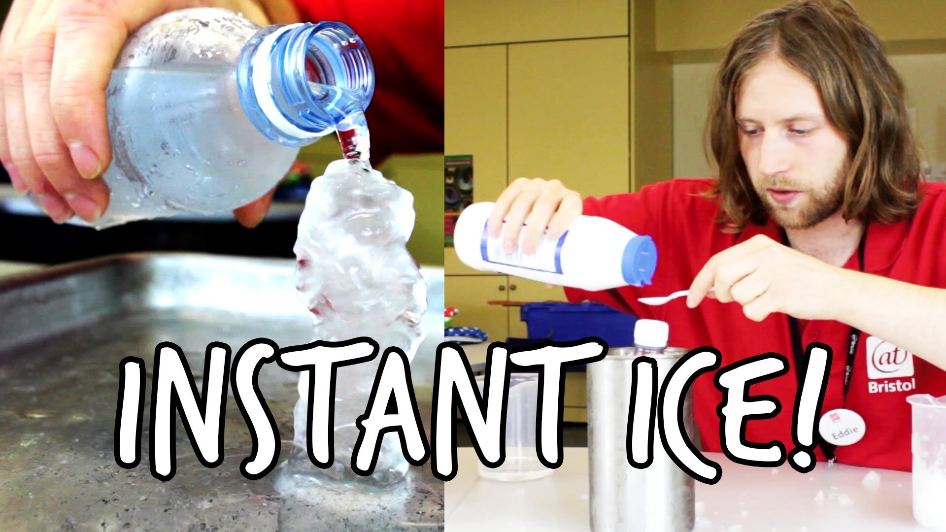 When water freeze it turn into ice. Man explaining with the Bottle.