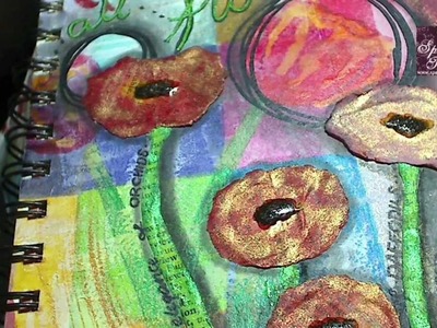 Making paper poppies for art journal page