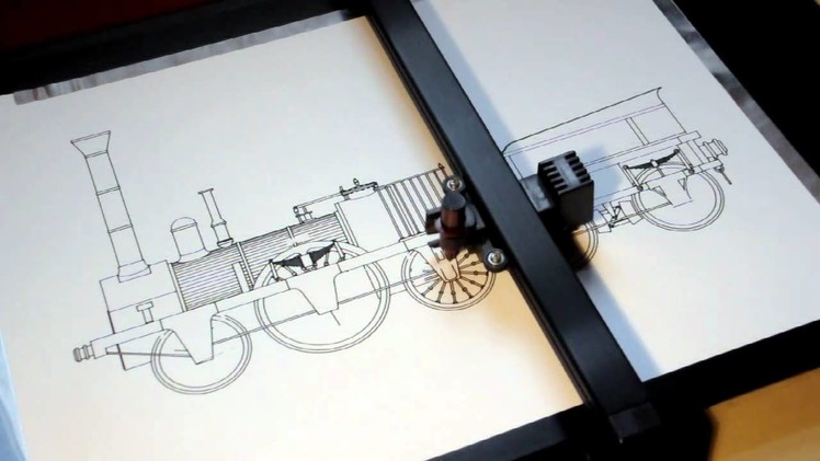 Roland DXY-1150 pen plotter drawing the Adler steam locomotive