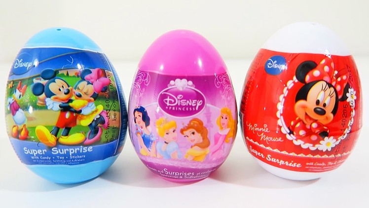 3 Disney Super Surprise Eggs Unwrapping with Mickey Mouse, Minnie Mouse, and Disney Princesses!