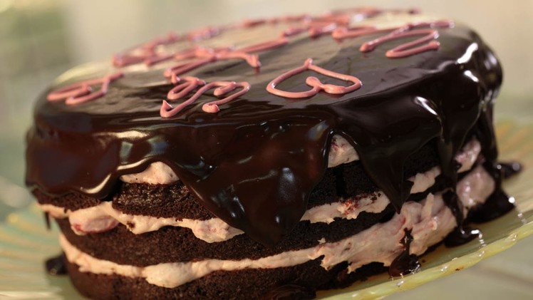 Chocolate Ganache Cake w.Strawberry Frosting Recipe || KIN EATS