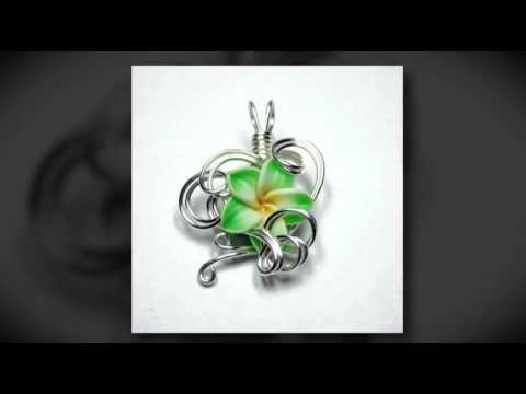Etsy - Wire Wrap Jewelry - Tropical Polymer Clay Plumeria Flower Perfume Pendants and Jewelry