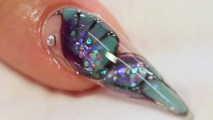 Encapsulated Butterfly Stiletto Acrylic Nail Tutorial Video by Naio Nails