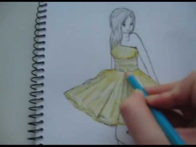 How to draw a girl in a yellow dress