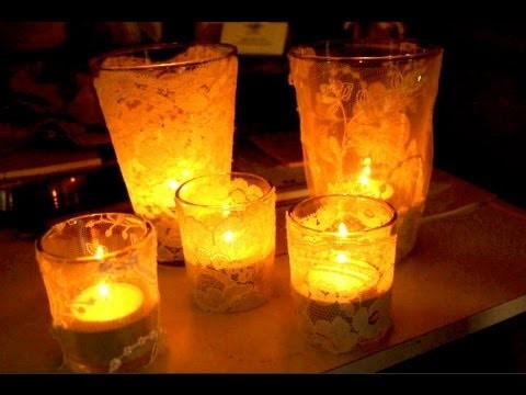 Lace Candles - Wedding votive ideas